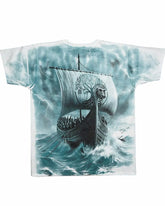 White T-shirt With A Viking Warrior Print In A Traditional Nordic Warrior Costume